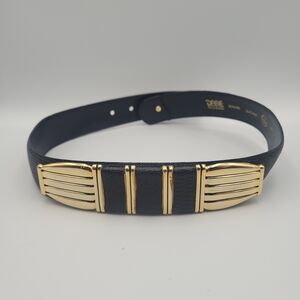 Dame Black+Gold Tone Belt S/M Croc Embossed Leather 80s Dynasty Glam Maximalist